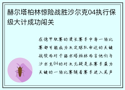 赫尔塔柏林惊险战胜沙尔克04执行保级大计成功闯关